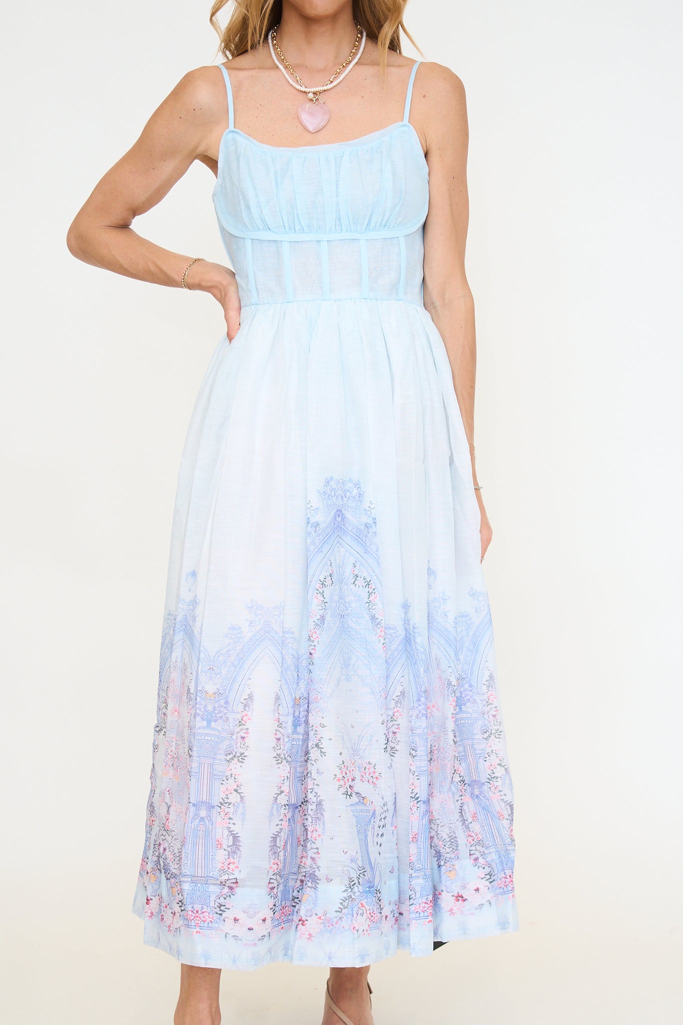 Romantic Botanical Corset Maxi Slip Dress