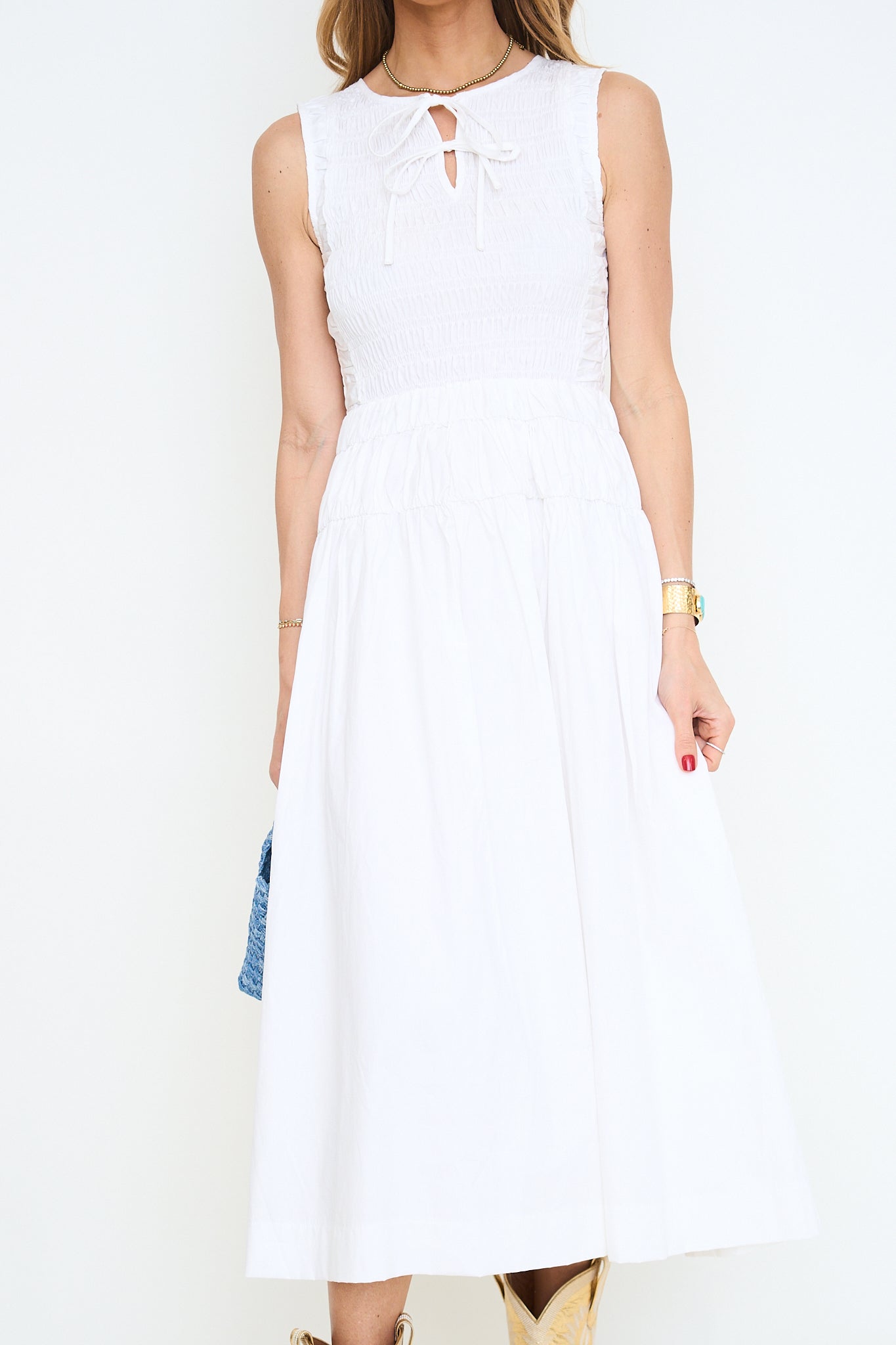 shirred waist midi dress Sage Strapless Tiered Lace Shirred Waist Midi Dress