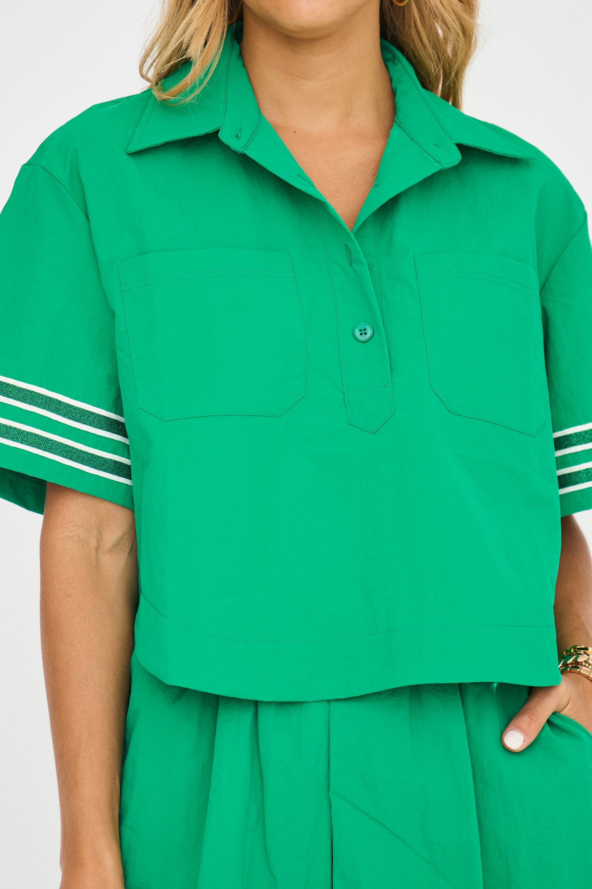 Green Glitter Stripe Polo Shirt