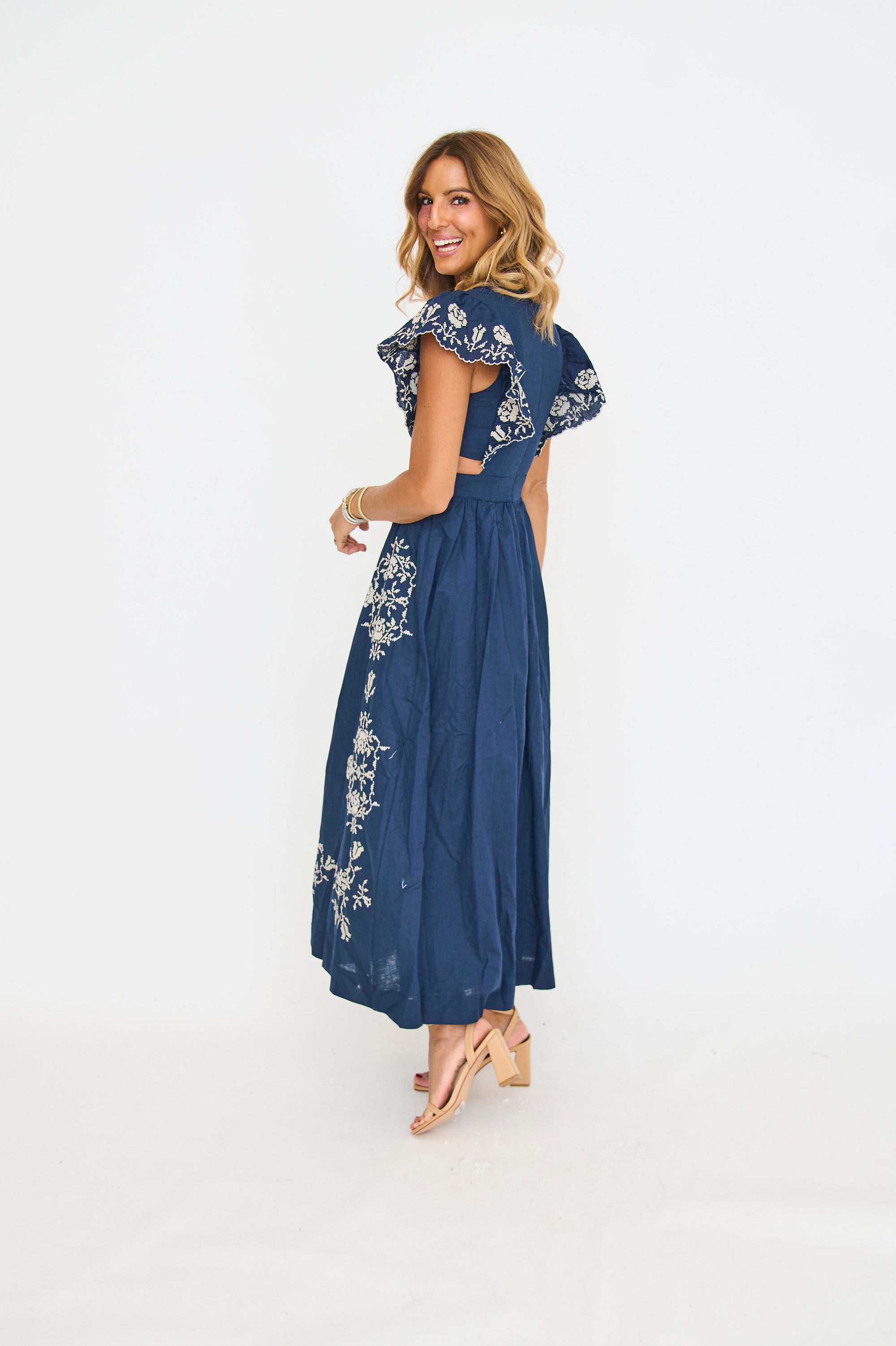 Liza Embroidered Navy Maxi