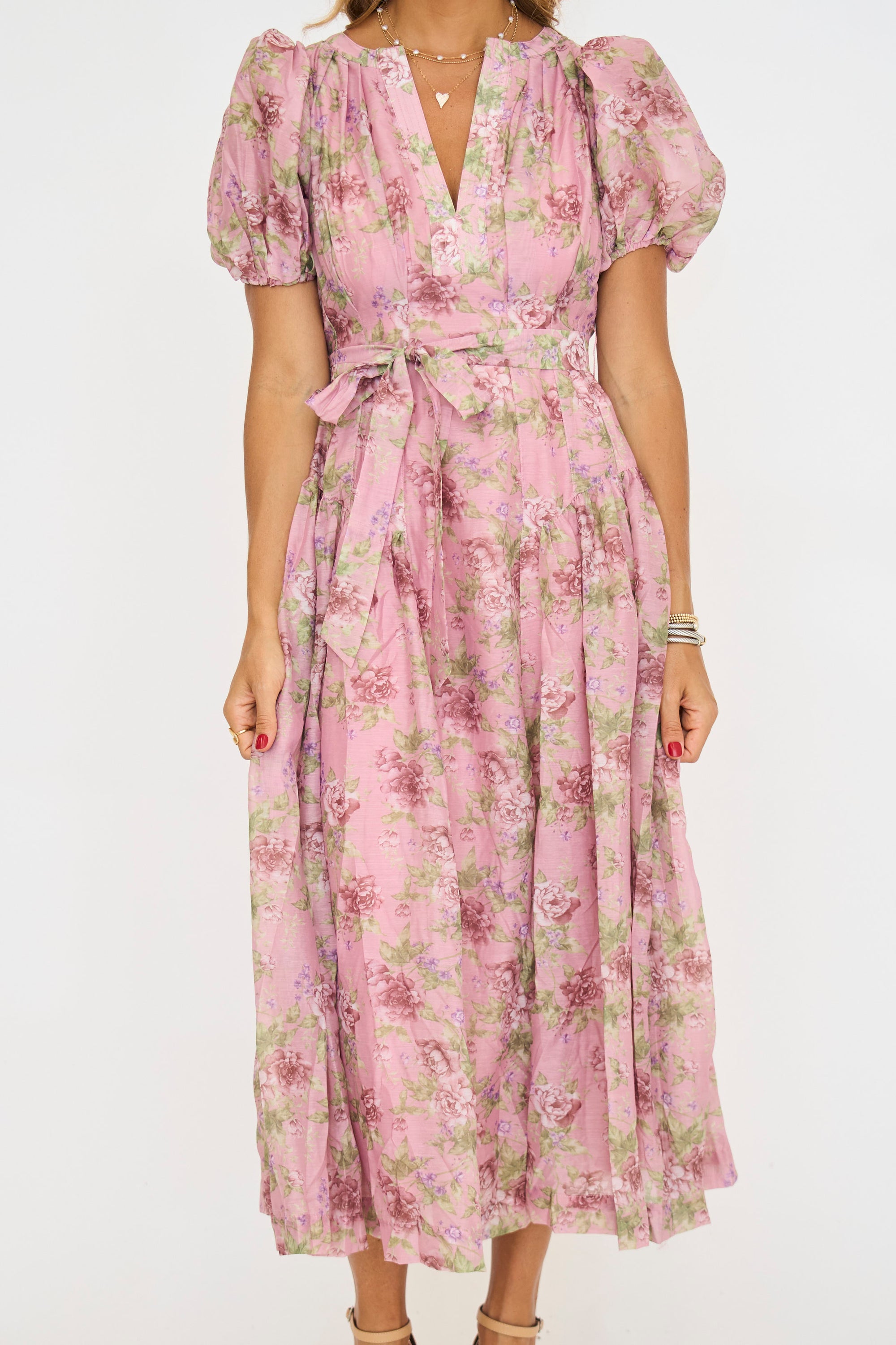 Michelle Floral Belted Midi Dress