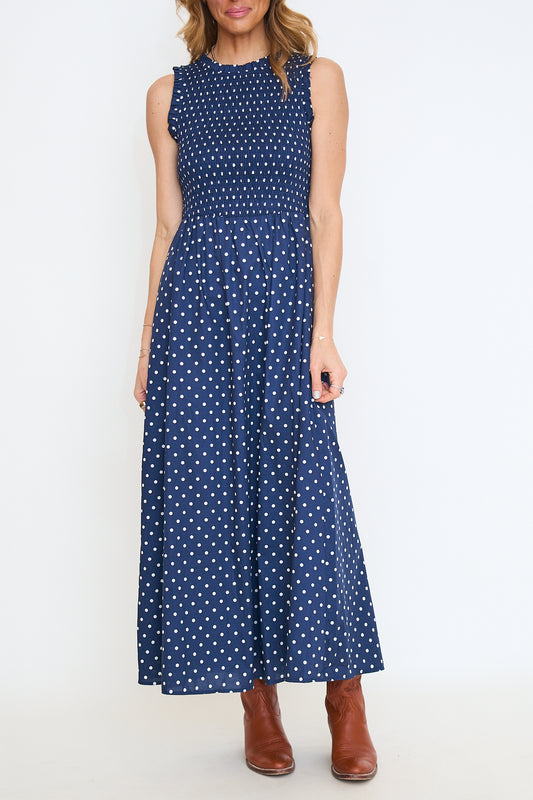 Ivany Polka Dot Cecil Smocked Midi Dress