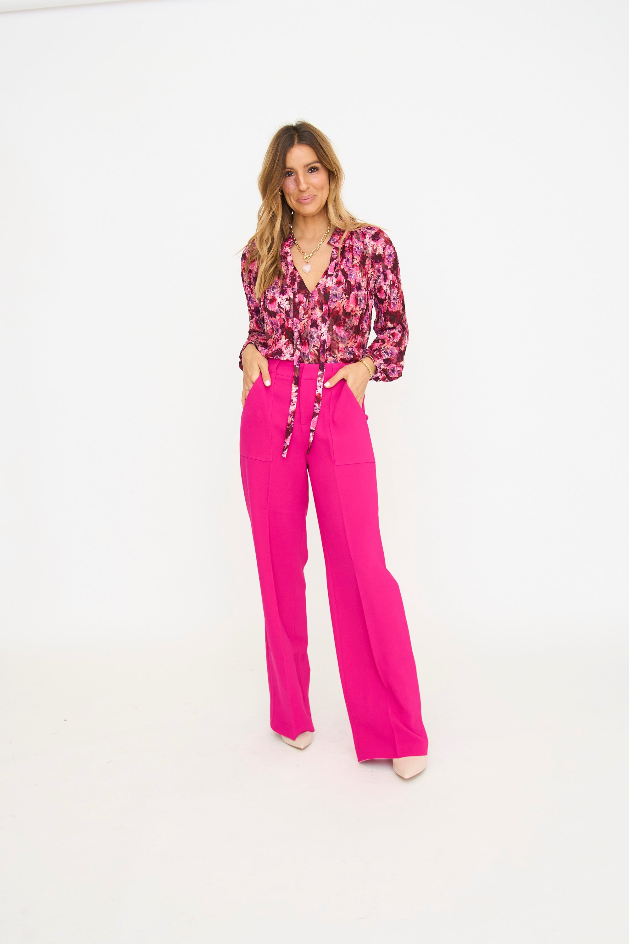 Femine Floral Blouse in Magenta