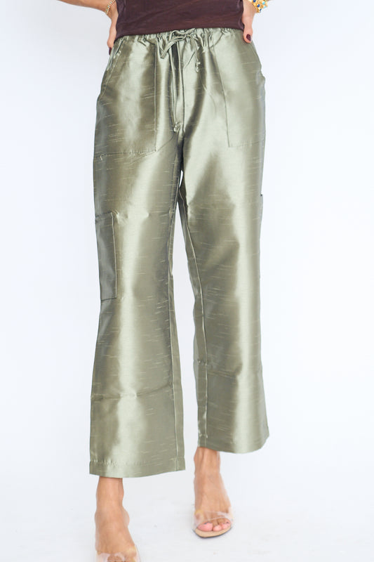 Raw Silk Taffeta Cargo Pants
