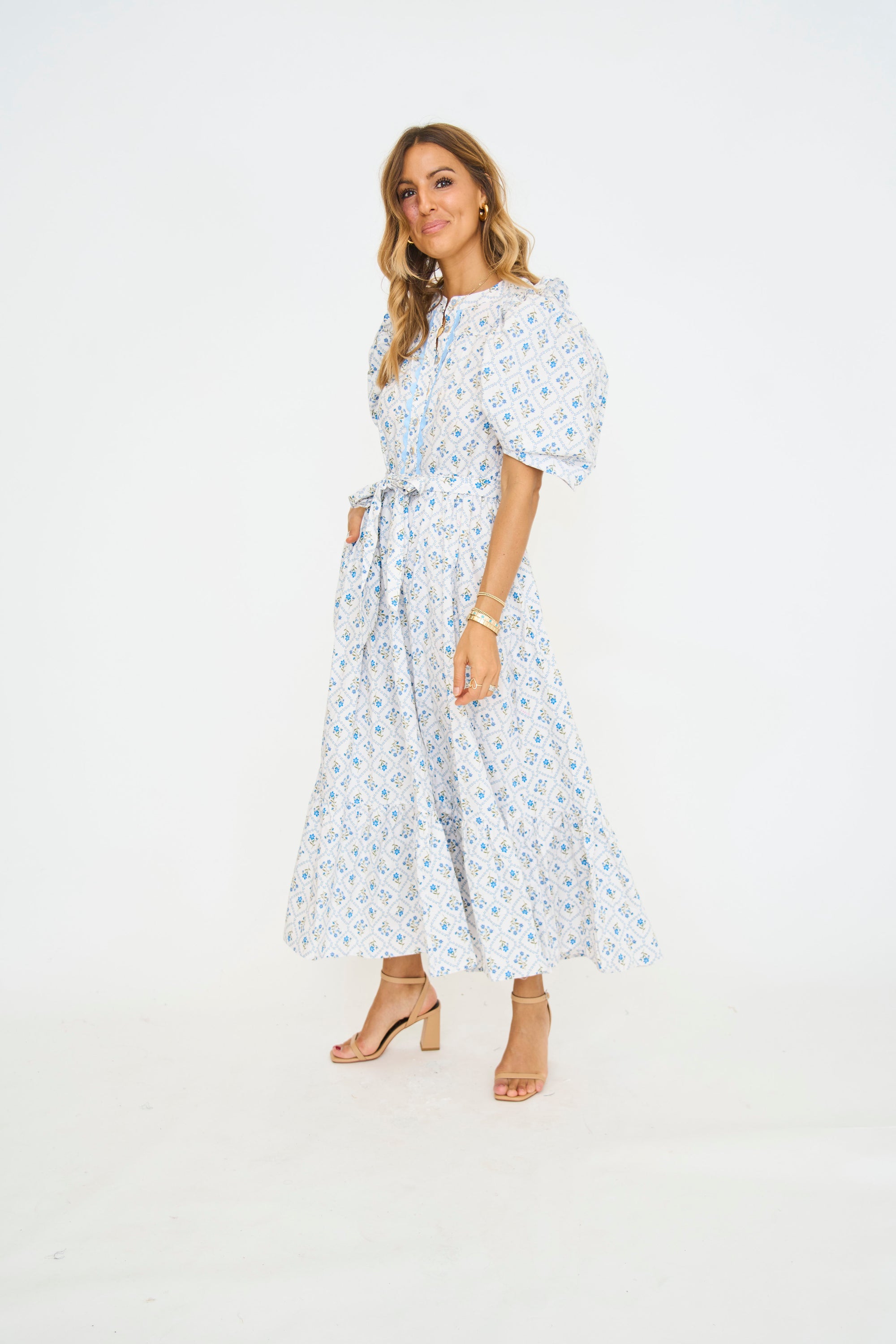 French Floral Garden Puff Sleeve Maxi Dress