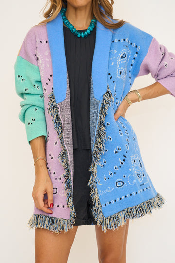 Paisley Print Contrast Cardigan