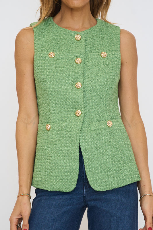 Tweed Buttoned Long Split Top