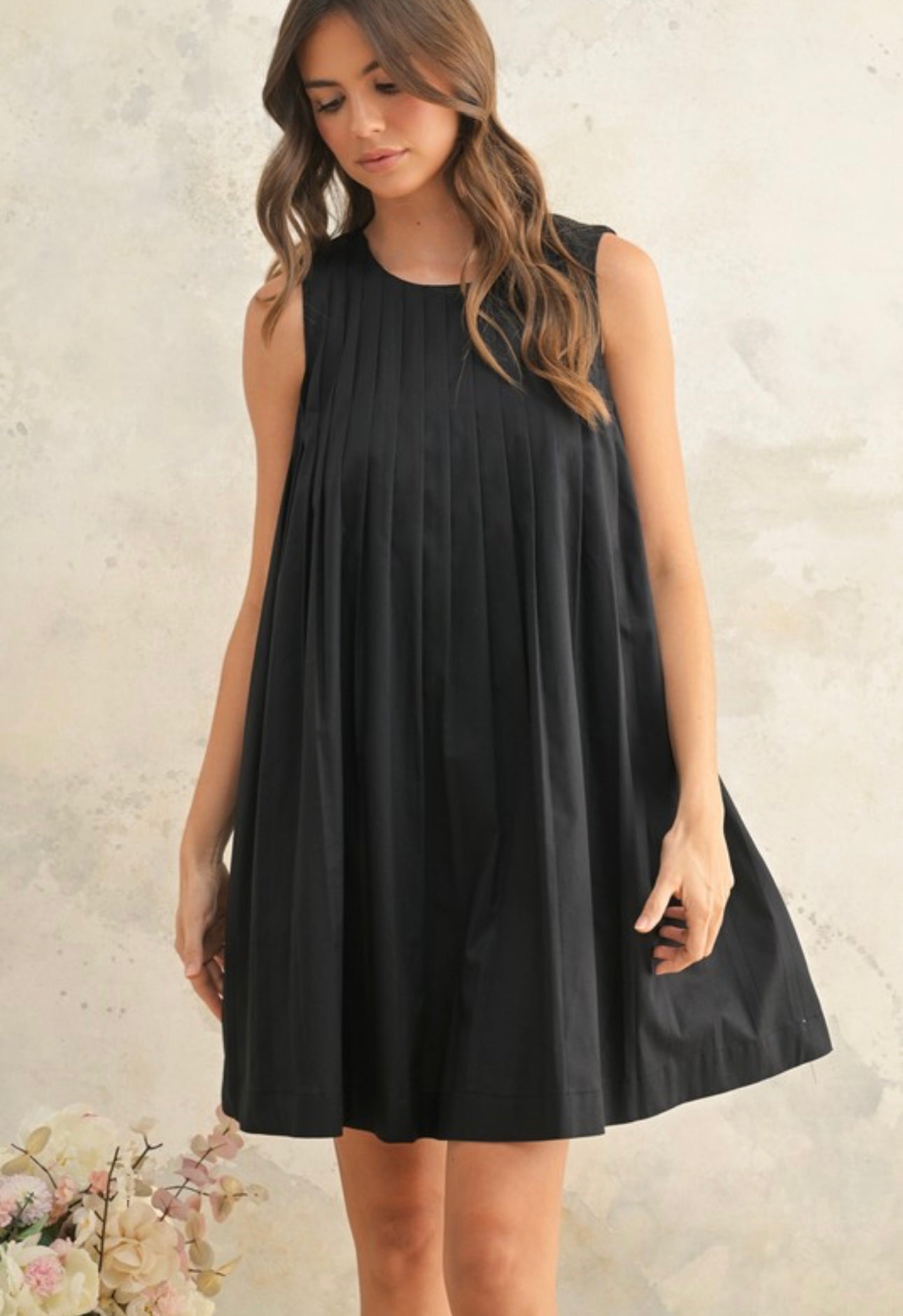 Hayden Pleated Detail Sleeveless Dress