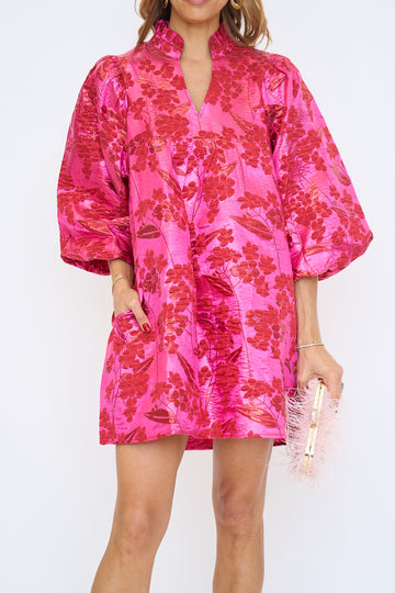 Puff Sleeve Textured Babydoll Dress