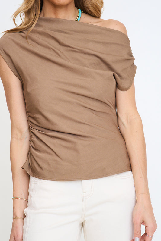 One Shoulder Asymmetric Ruched Top