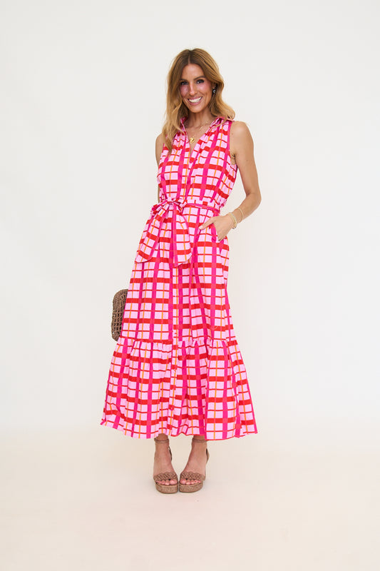 Darvy Checker Cileah Collared Maxi Dress