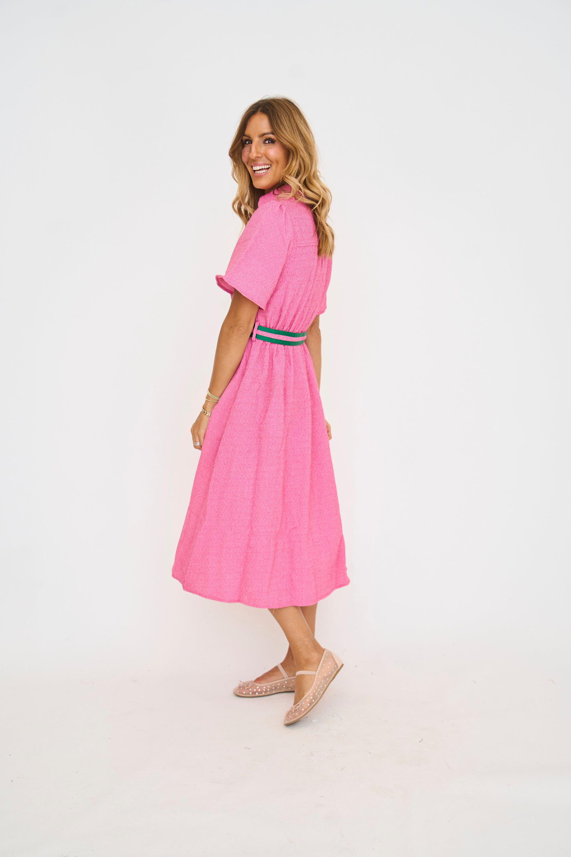 Penny Pink Collared Tweed Dress