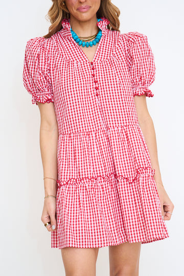 Gingham Puff Sleeve Mini Dress