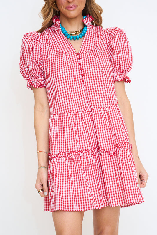 Gingham Puff Sleeve Mini Dress