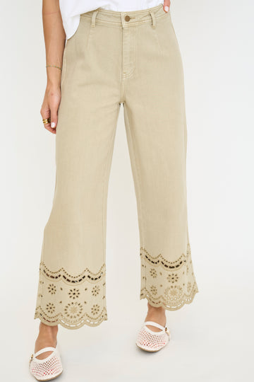 Washed Olive Eyelet Pants