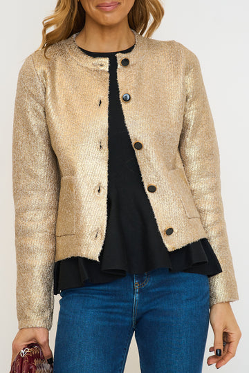 Classic Knit Gold Button-Down Cardigan