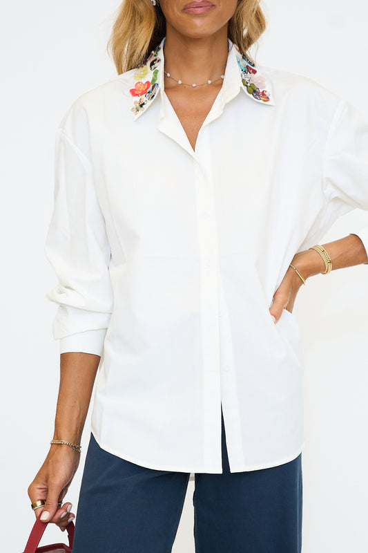 Novelty Button Collar Poplin Top