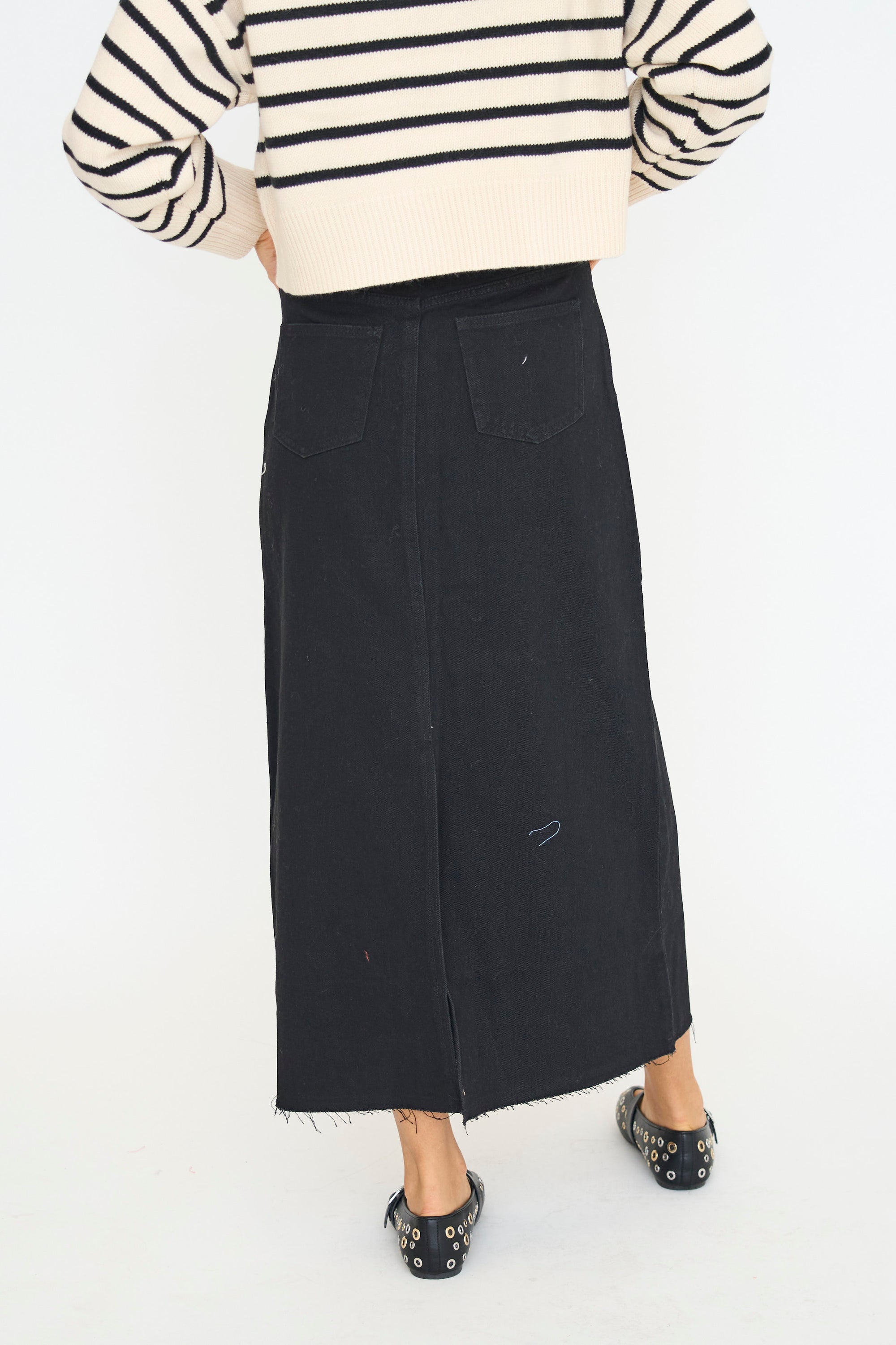 Stud Trim Denim Midi Skirt