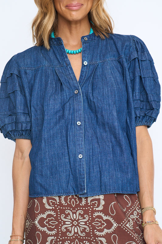 Delis Puff Sleeve Denim Blouse