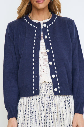 Contrast Stitch Knit Cardigan
