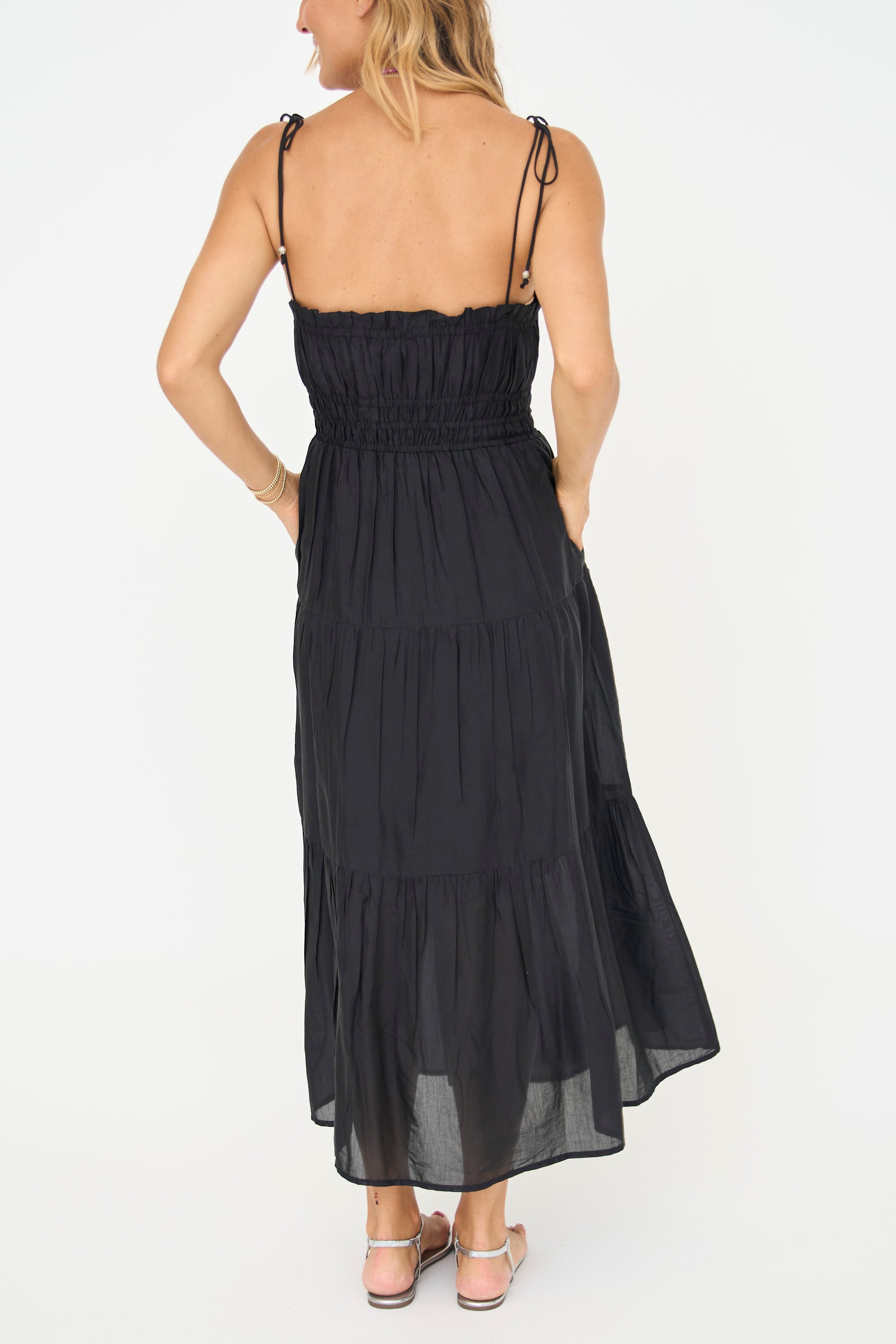 Amara Black Smocked Midi Dress