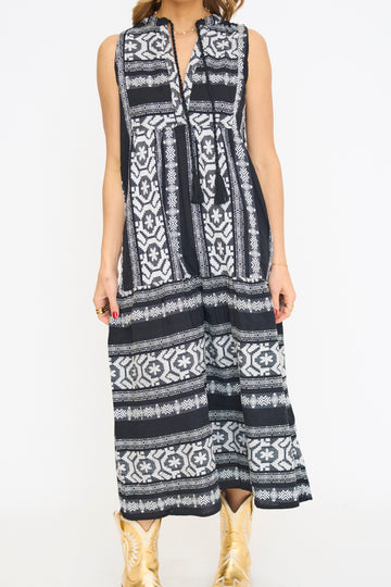 Stacy Embroidered Maxi Dress- Black and White