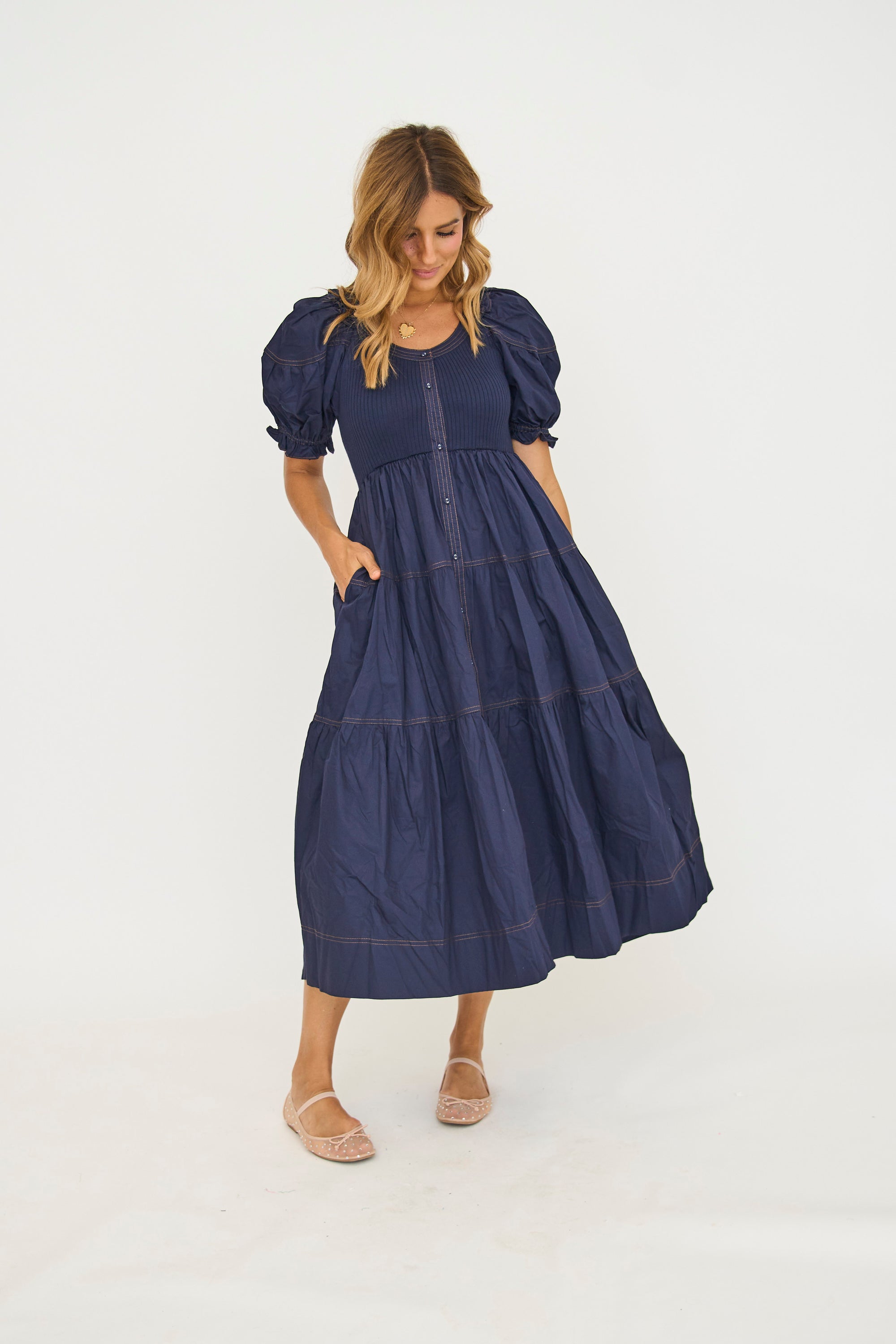 Kora Navy Midi Dress