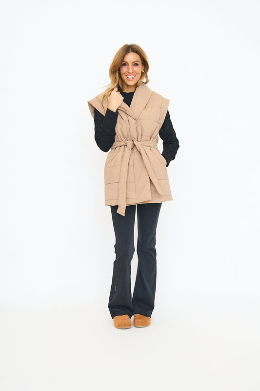 Padded Wrap Vest with Shawl Collar