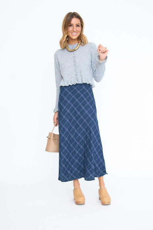 Sanda Plaid Flowy Midi Skirt