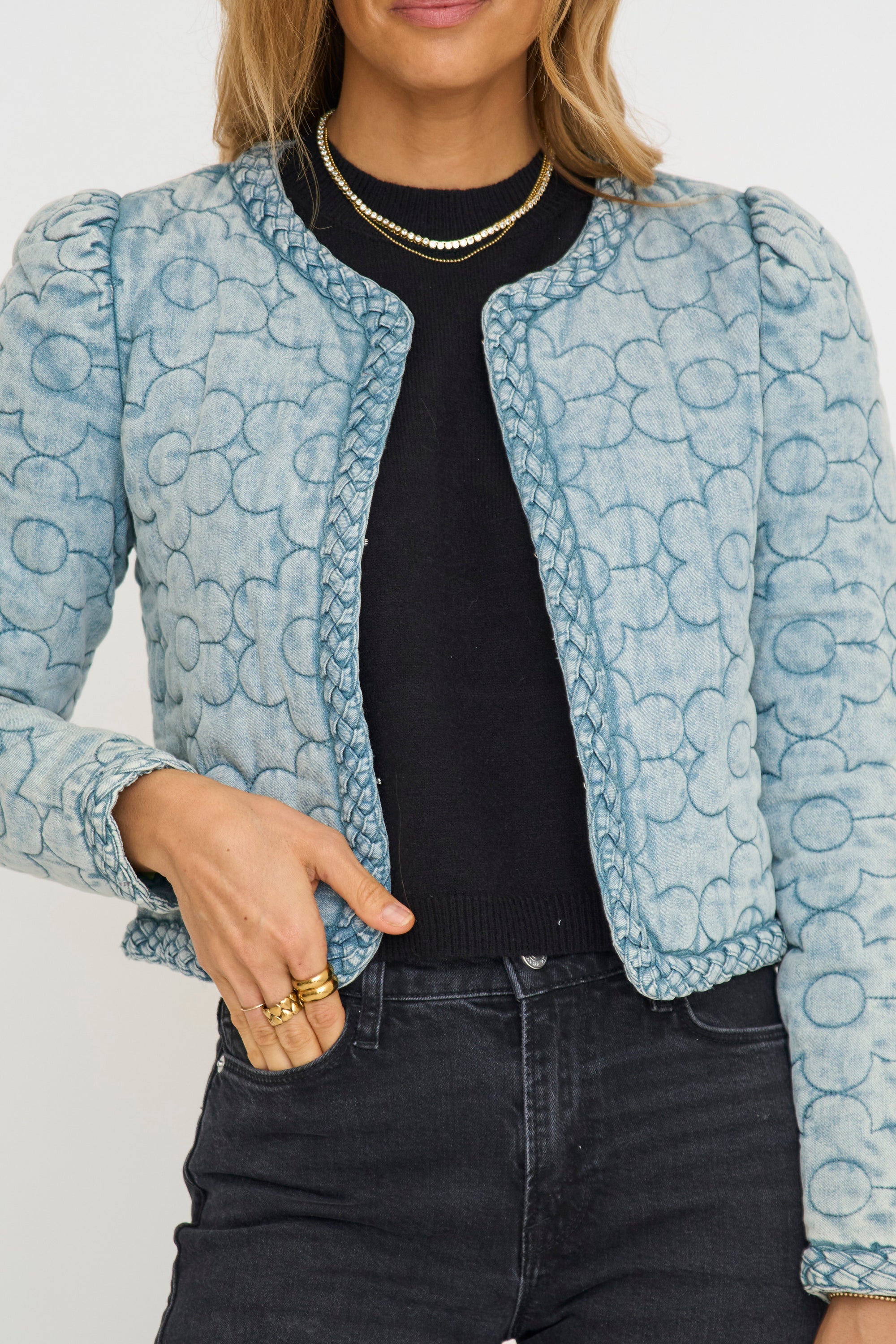 Denim Floral Stitch Jacket