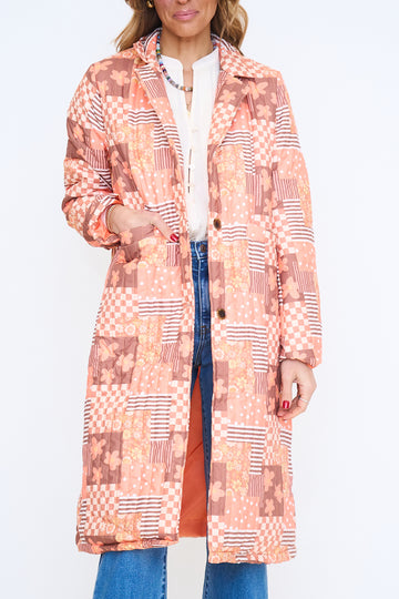 Orange Square Long Quitted Jacket