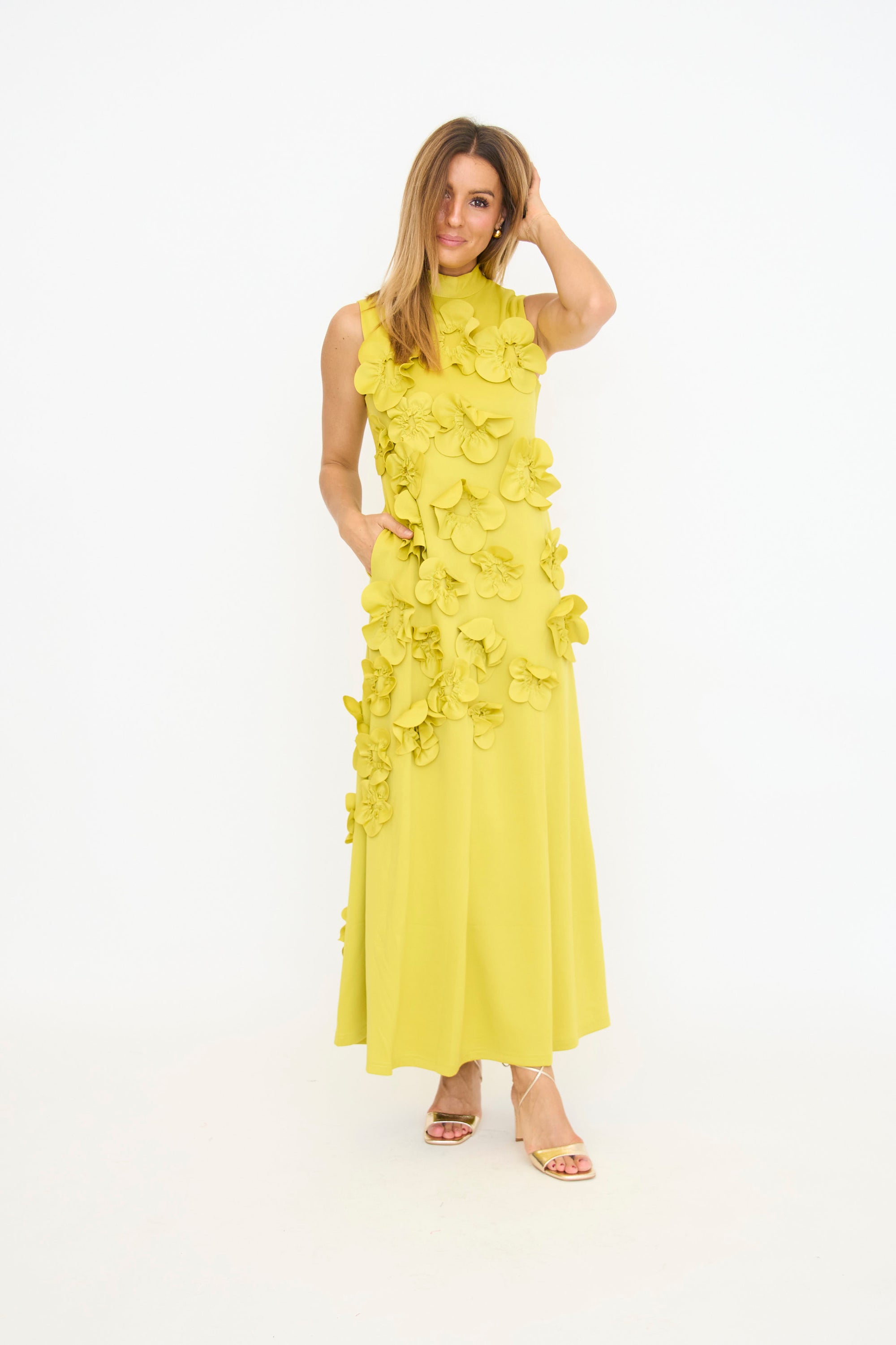 Chartreuse Floral Applique Maxi