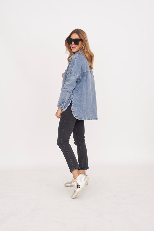 Washed Snap Button Denim Shacket