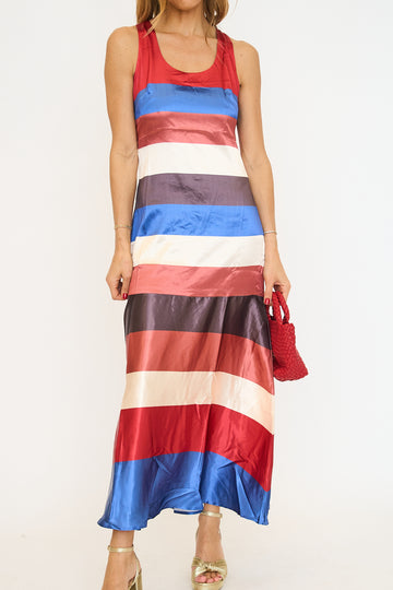 Colorblock Striped Tank Fishtail Maxi Dress