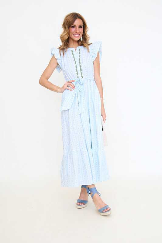 Floral Stripe Ric Rac Trim Maxi