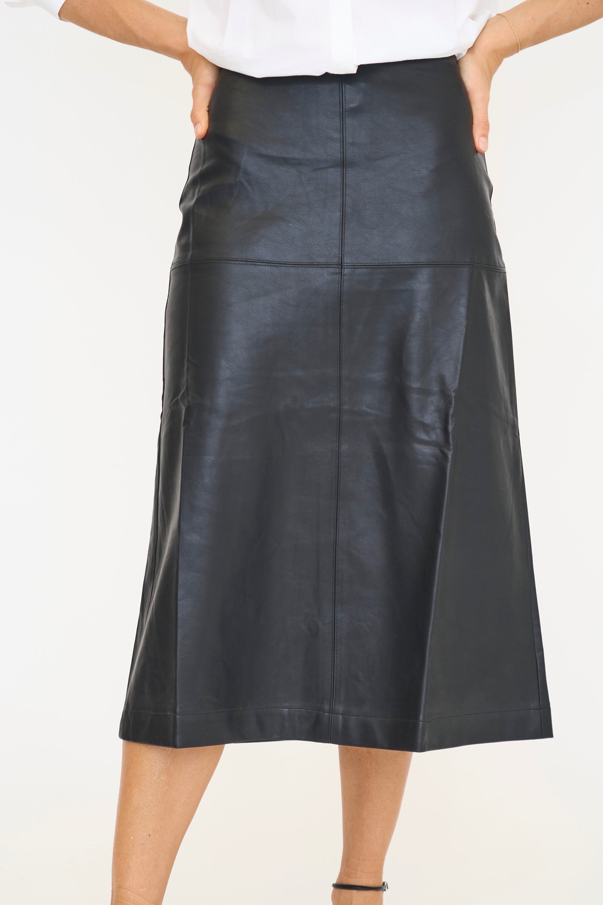 Yuria Faux Leather Midi Skirt