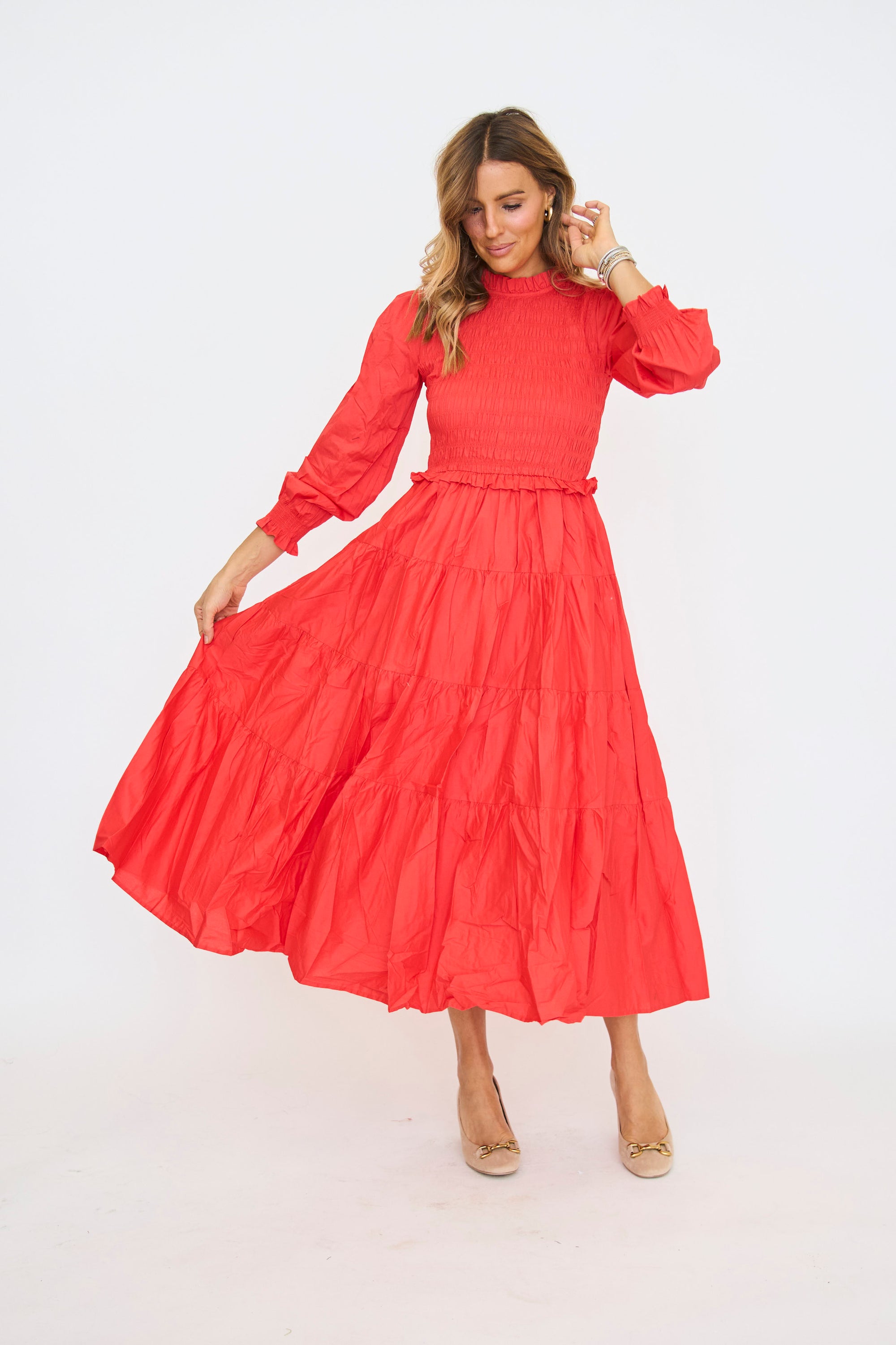 Red Smock Maxi Dress