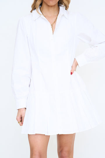 Pleated Drop Waist Shirt Dress