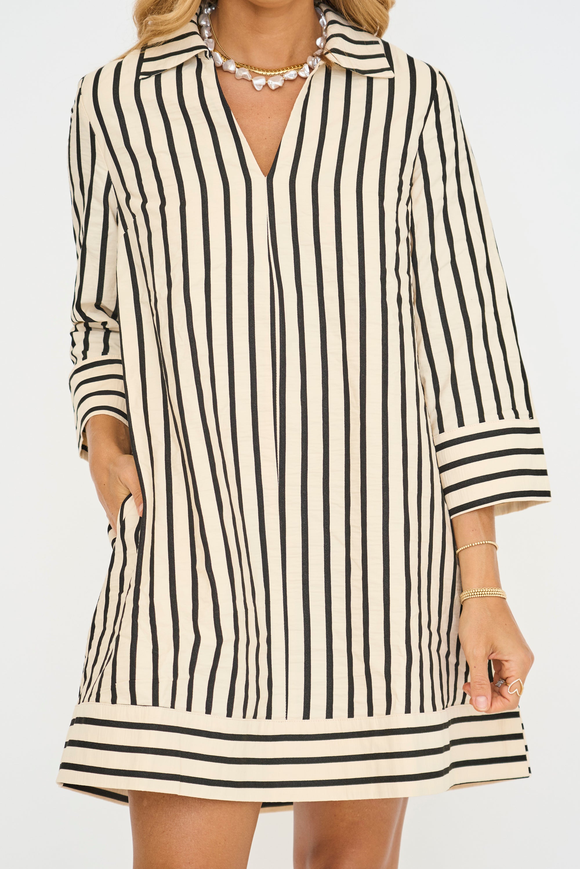 Stripe Collared Swing Dress