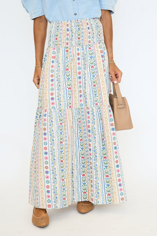 French Cottage Floral Tier Maxi Skirt
