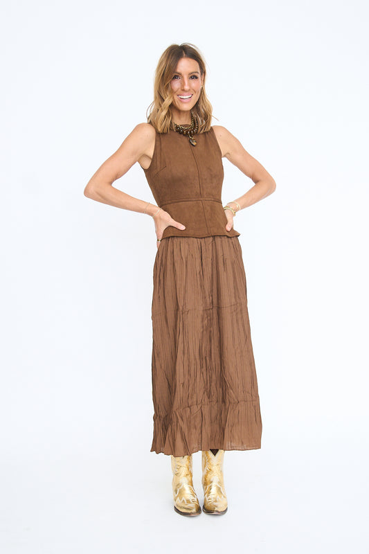 Caramel Mixed Media Midi Dress