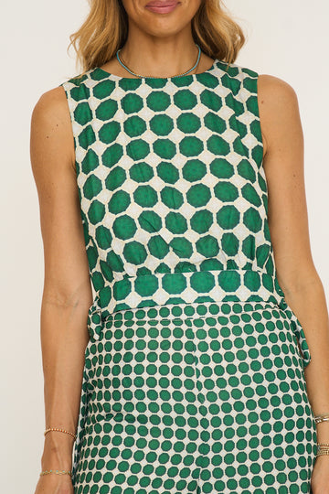 Geometric Print Wide Bateau Neck Side Tie Crop Top