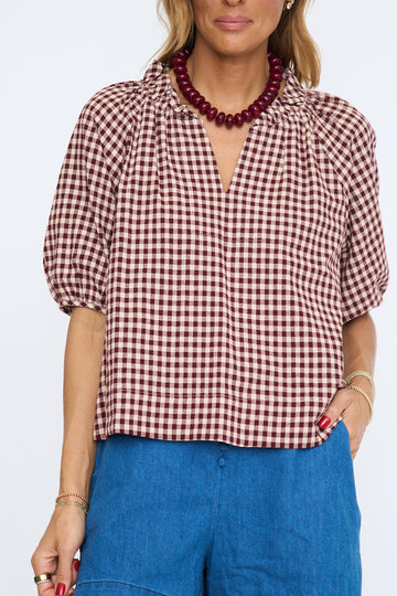 Alex Gingham Split Neck Blouse