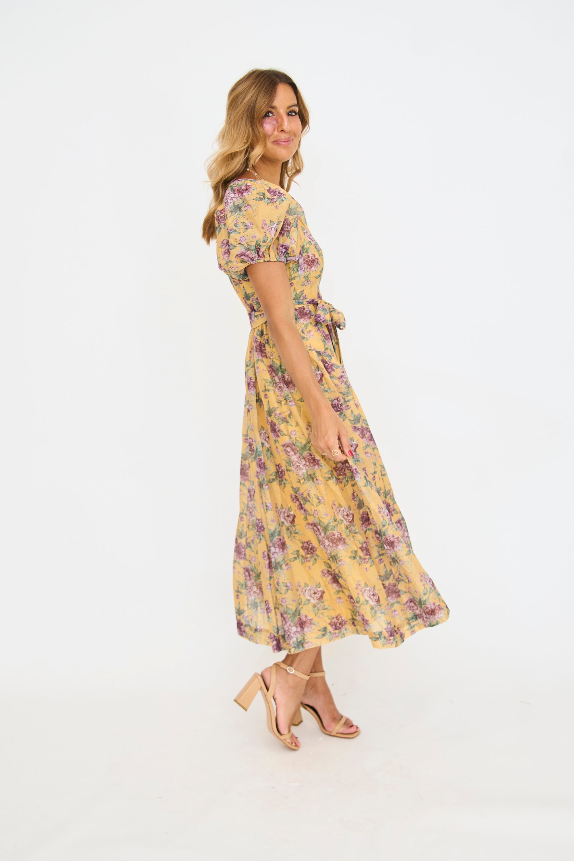 Michelle Floral Belted Midi Dress