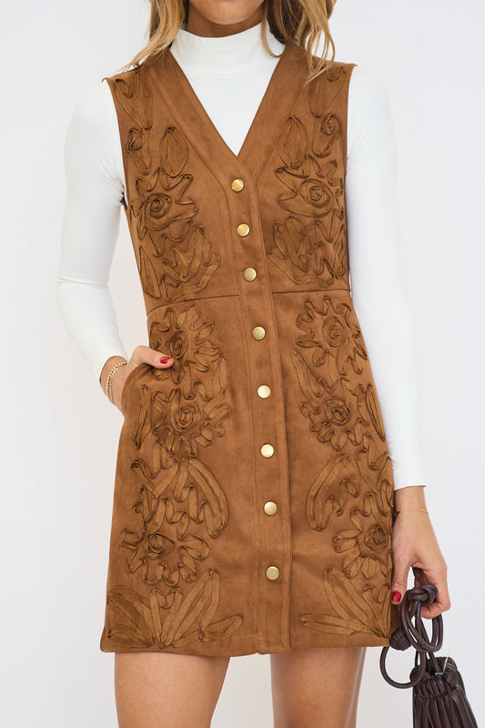 Sleeveless Button-Down Suede Dress