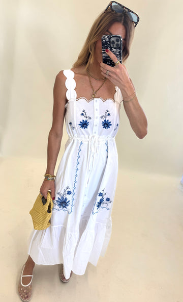 Scallop Embroidered Detail Midi Dress