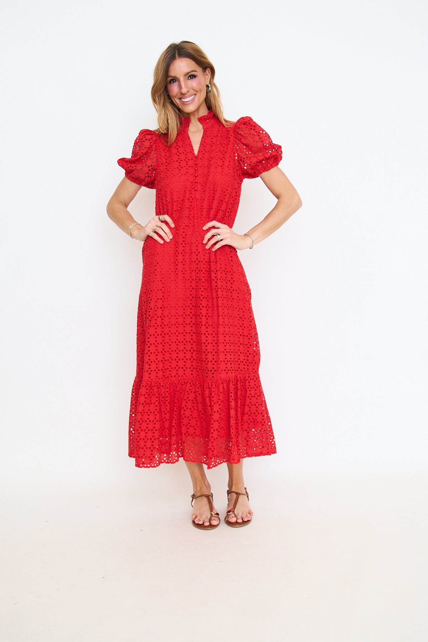 eyelet puff sleeve midi dress Sail to Sable Mint Eyelet Puff Sleeve Midi Dress Mint / XS / SP26307