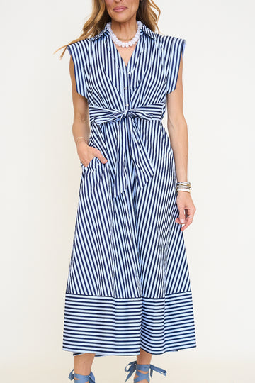 Striped Cap Sleeve Midi Dress