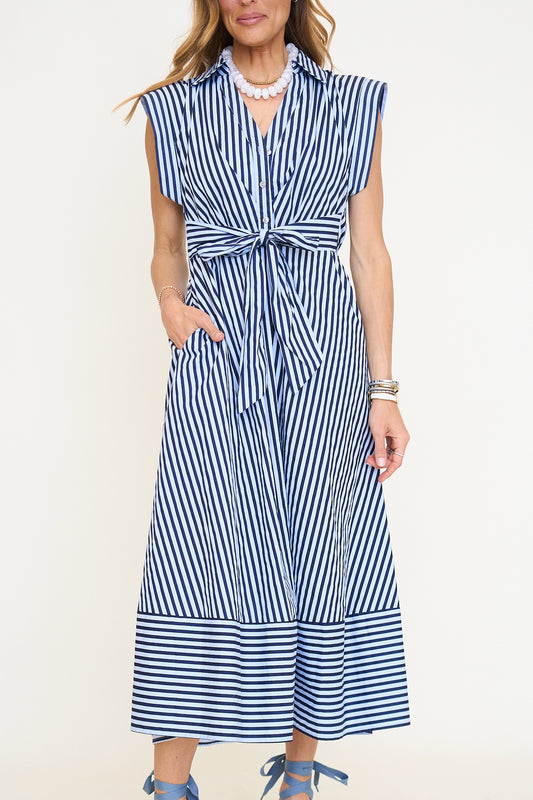 Striped Cap Sleeve Midi Dress