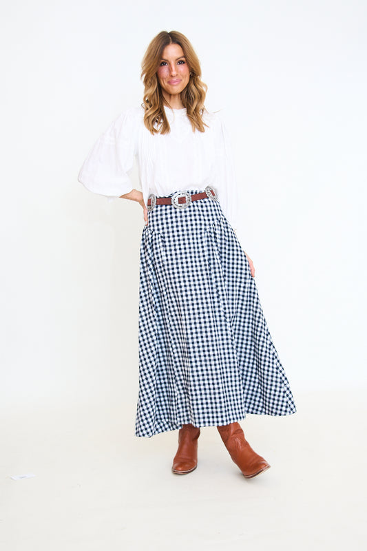 Gingham Check Midi Skirt